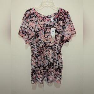 Motherhood Maternity pink, black floral short sleeve blouse - 1x